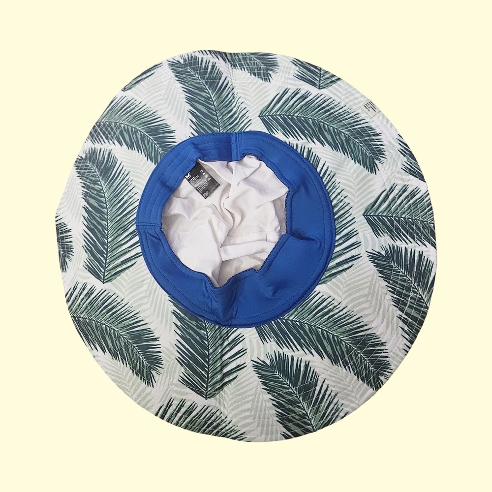 Mission Cooling Floppy Sun Hat White Green Palm Leaf Print UPF 50 Summer Hat - Picture 3 of 6